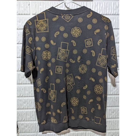 Adolfo Sport Women's Black & Gold Printed Vintage Short Sleeve T-Shirt Size L - Picture 5 of 6